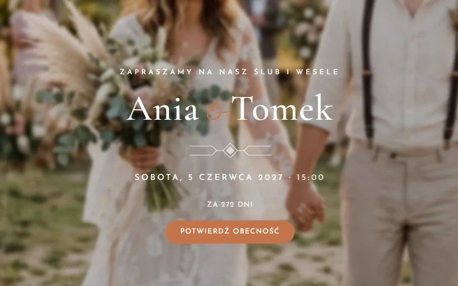 Przykładowa strona weselna w motywie Boho
